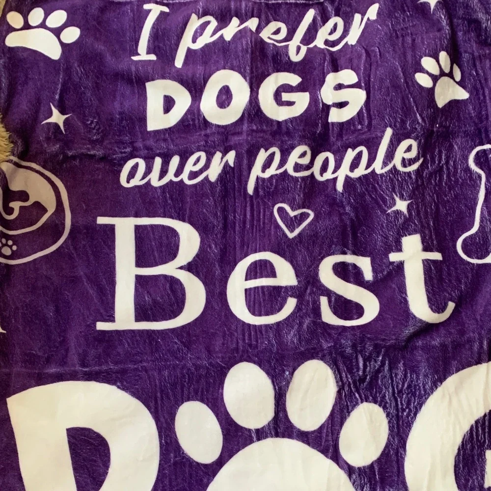 Plush Purple Dog Blanket with Fun Text